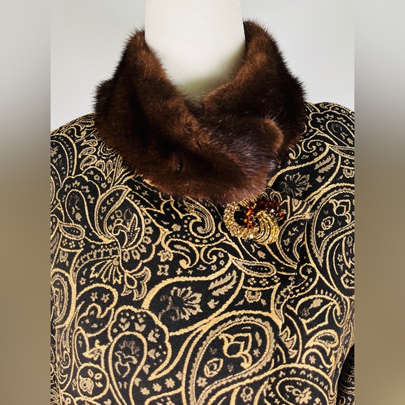 LILLY & TAYLOR NY PARIS brocade genuine mink color and cuffs coat jacket - Picture 4 of 10